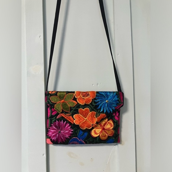 Embroidered Handmade Bohemian Convertible Crossbody Clutch Colourful Floral - Picture 14 of 17